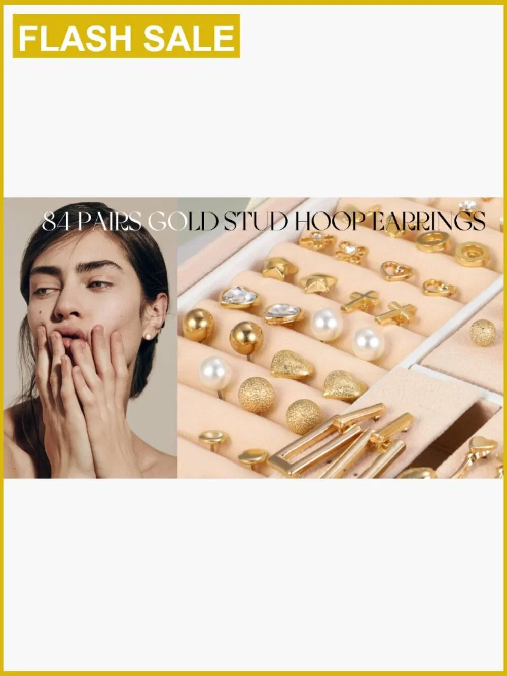 84 Pairs Gold Stud Earrings Set, Hypoallergenic Alloy, Screw Back Posts